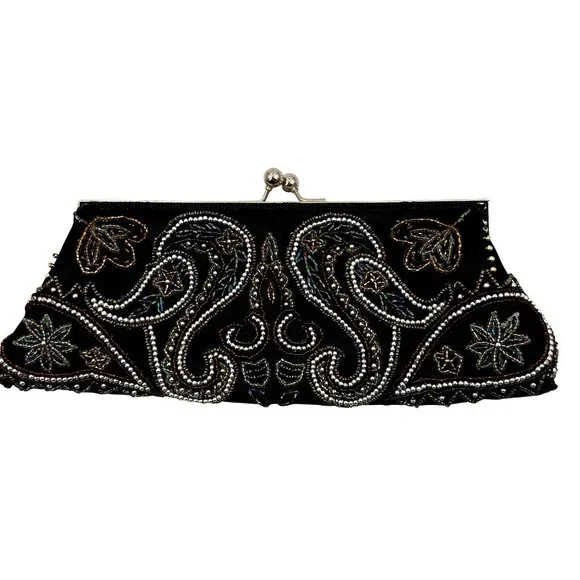 NWT Apt. 9 Black Beaded Evening Handbag Decorative Strap & Snap Closure - Picture 2 of 10